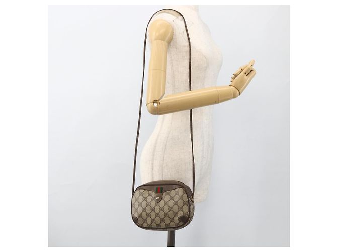 Borsa Sherry Line GG Supreme Web di GUCCI in PVC beige e oro 156 02 066 Auth BA11422 D'oro - vista 20