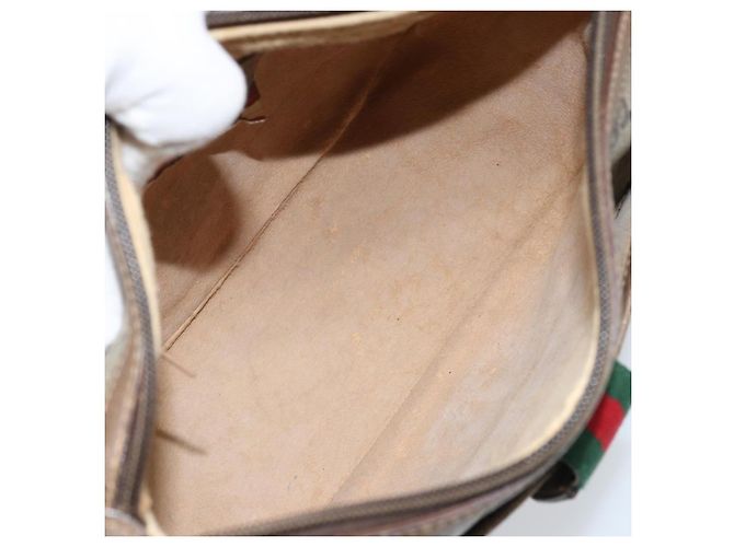 Gucci Borsa GG Supreme Web Sherry Line in PVC beige e oro 56 02 032 Auth ARZ158 D'oro - vista 17