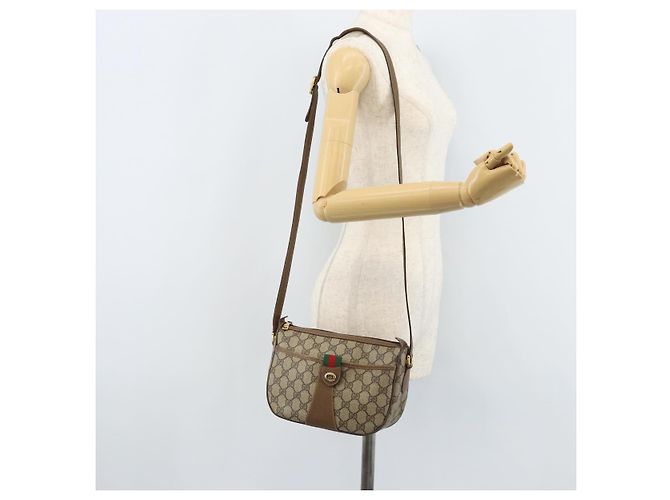 Gucci Borsa GG Supreme Web Sherry Line in PVC beige e oro 56 02 032 Auth ARZ158 D'oro - vista 24