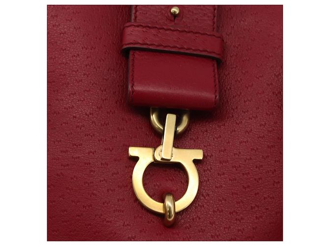 Borsa a mano Gancini in pelle rossa e oro Auth ARZ035A di Salvatore Ferragamo Rosso D'oro - vista 14