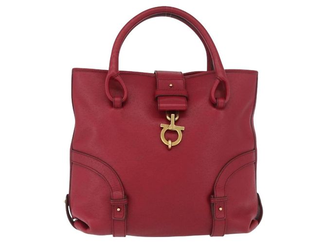 Borsa a mano Gancini in pelle rossa e oro Auth ARZ035A di Salvatore Ferragamo Rosso D'oro - vista 2