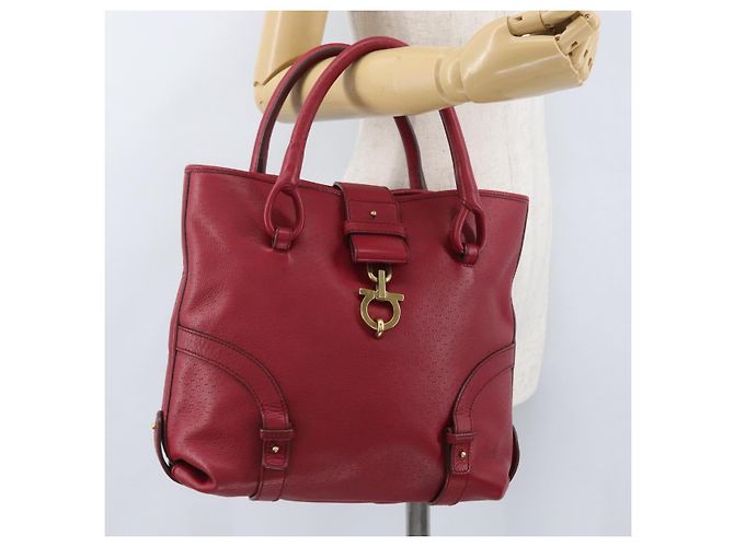 Borsa a mano Gancini in pelle rossa e oro Auth ARZ035A di Salvatore Ferragamo Rosso D'oro - vista 21