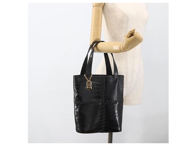 SAINT LAURENT Borsa a mano in pelle embossata Nera Oro Auth BSZ274 Nero D'oro - vista 20