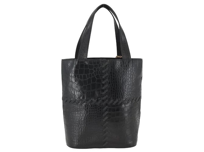 SAINT LAURENT Borsa a mano in pelle embossata Nera Oro Auth BSZ274 Nero D'oro - vista 3