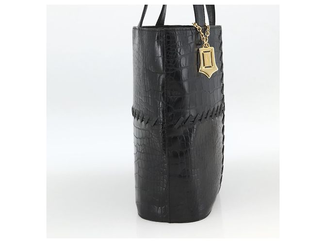 SAINT LAURENT Borsa a mano in pelle embossata Nera Oro Auth BSZ274 Nero D'oro - vista 4