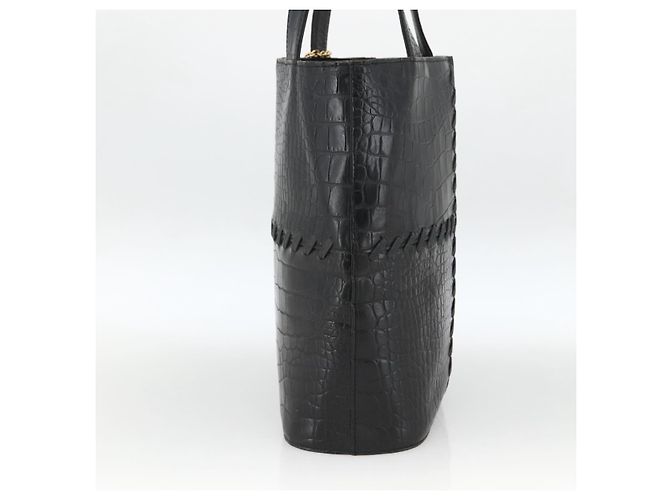 SAINT LAURENT Borsa a mano in pelle embossata Nera Oro Auth BSZ274 Nero D'oro - vista 5