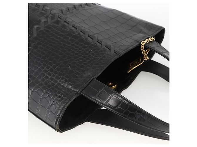 SAINT LAURENT Borsa a mano in pelle embossata Nera Oro Auth BSZ274 Nero D'oro - vista 6