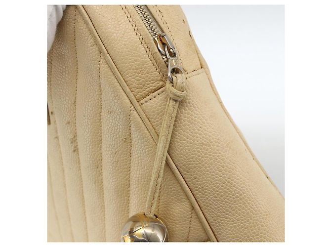 CHANEL Borsa a Mano in Pelle Caviar Crema Oro CC Auth 174548 D'oro Crudo - vista 10