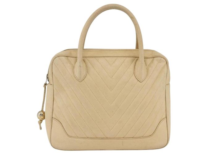 CHANEL Borsa a Mano in Pelle Caviar Crema Oro CC Auth 174548 D'oro Crudo - vista 13