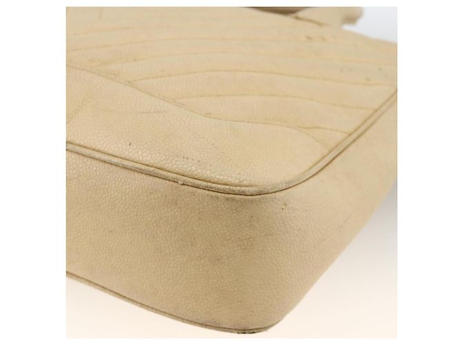 CHANEL Borsa a Mano in Pelle Caviar Crema Oro CC Auth 174548 D'oro Crudo - vista 15