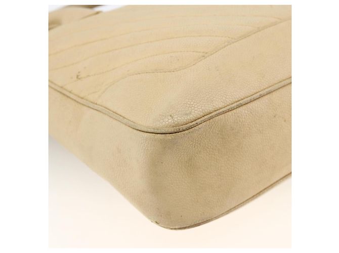 CHANEL Borsa a Mano in Pelle Caviar Crema Oro CC Auth 174548 D'oro Crudo - vista 16