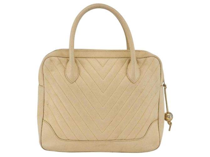 CHANEL Borsa a Mano in Pelle Caviar Crema Oro CC Auth 174548 D'oro Crudo - vista 2