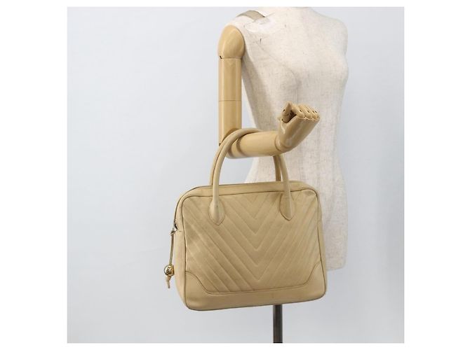 CHANEL Borsa a Mano in Pelle Caviar Crema Oro CC Auth 174548 D'oro Crudo - vista 23