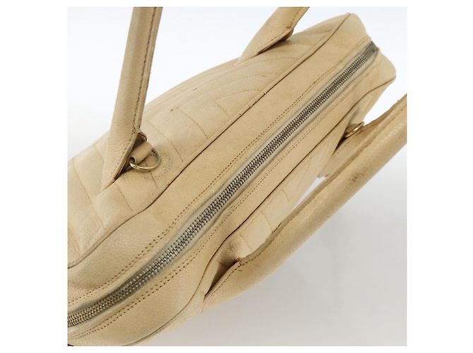 CHANEL Borsa a Mano in Pelle Caviar Crema Oro CC Auth 174548 D'oro Crudo - vista 6