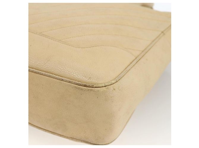 CHANEL Borsa a Mano in Pelle Caviar Crema Oro CC Auth 174548 D'oro Crudo - vista 9
