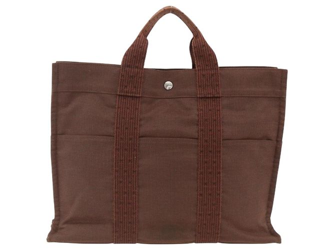 Hermès HERMES Borsa a Mano Her Line MM Tela Marrone Argento Auth ARZ296 - vista 3