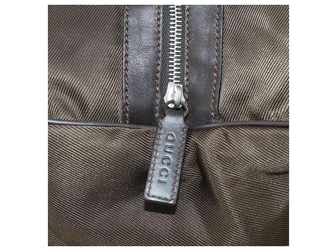Borsa Boston in nylon marrone e argento della linea Sherry di GUCCI 012 8657 Auth fm5186 - vista 14
