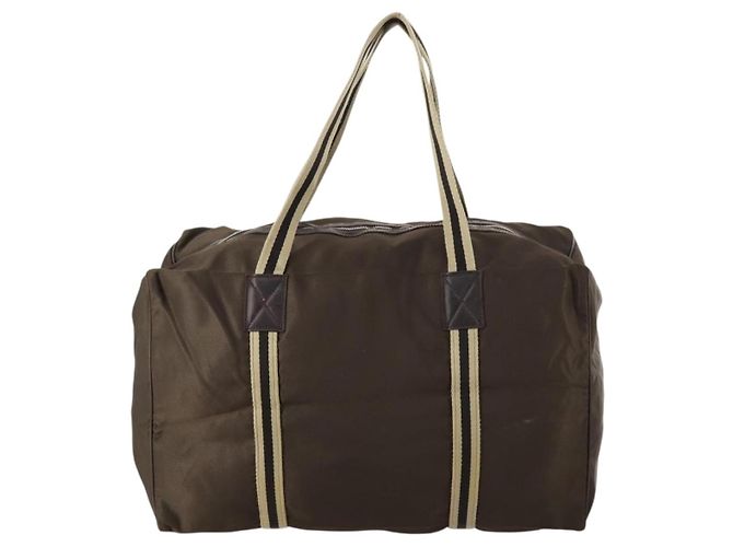 Borsa Boston in nylon marrone e argento della linea Sherry di GUCCI 012 8657 Auth fm5186 - vista 2