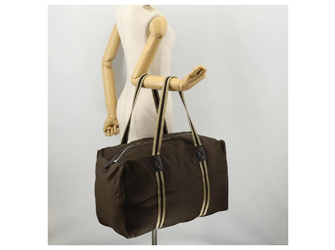 Borsa Boston in nylon marrone e argento della linea Sherry di GUCCI 012 8657 Auth fm5186 - vista 23