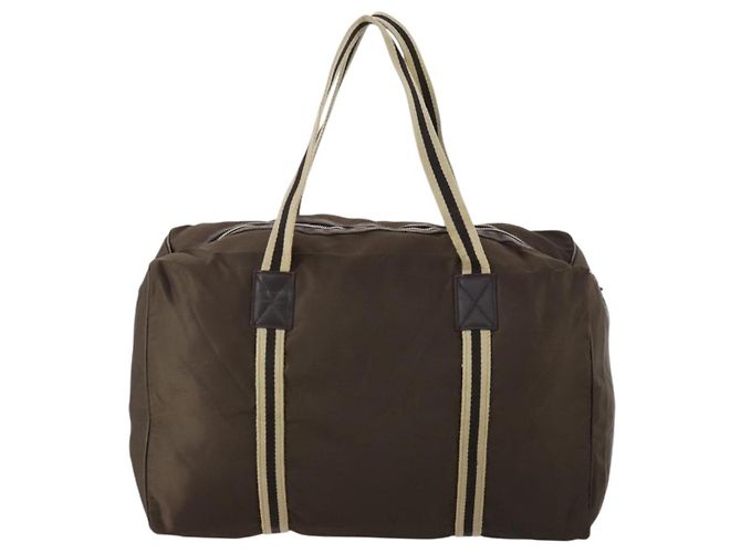 Borsa Boston in nylon marrone e argento della linea Sherry di GUCCI 012 8657 Auth fm5186 - vista 3