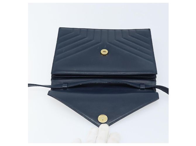 SAINT LAURENT Borsa a Spalla in Pelle Blu Navy Oro Auth 173693 D'oro - vista 14