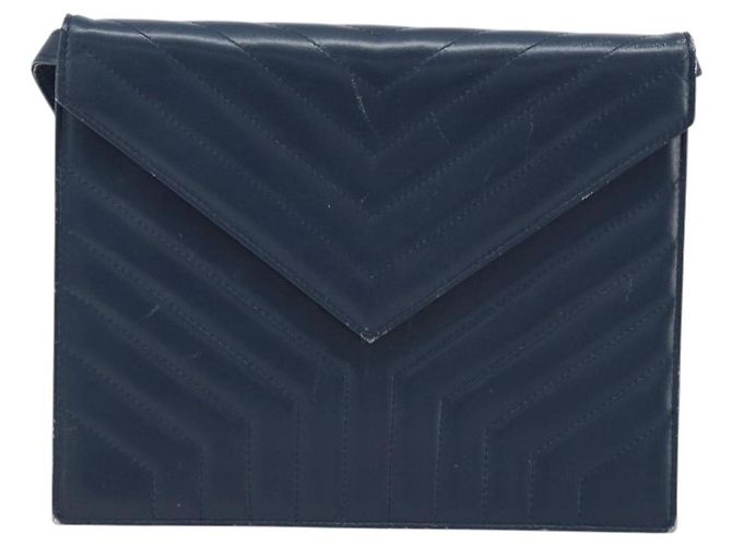 SAINT LAURENT Borsa a Spalla in Pelle Blu Navy Oro Auth 173693 D'oro - vista 2