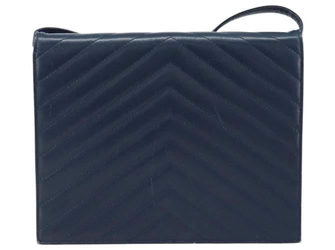 SAINT LAURENT Borsa a Spalla in Pelle Blu Navy Oro Auth 173693 D'oro - vista 3