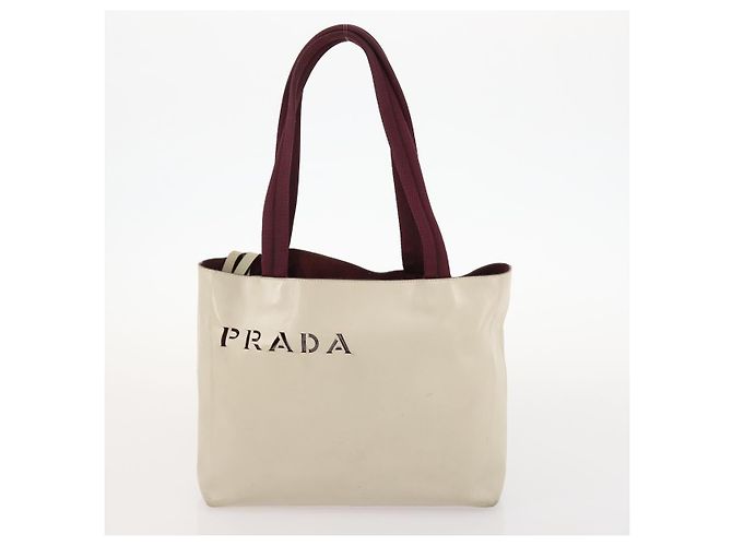 Hermès HERMES PRADA Borsa a Mano Chanel Pelle Tela Nylon 3 Set Beige Auth 168823 - vista 17