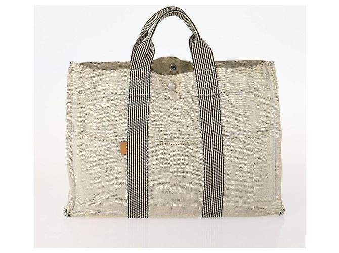 Hermès HERMES PRADA Borsa a Mano Chanel Pelle Tela Nylon 3 Set Beige Auth 168823 - vista 2