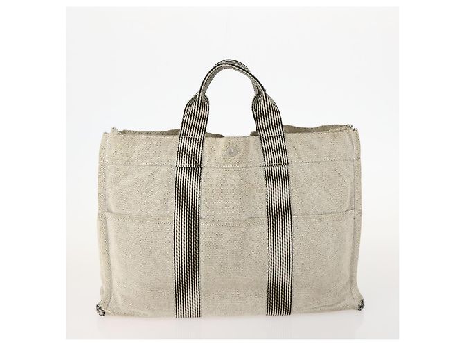 Hermès HERMES PRADA Borsa a Mano Chanel Pelle Tela Nylon 3 Set Beige Auth 168823 - vista 3