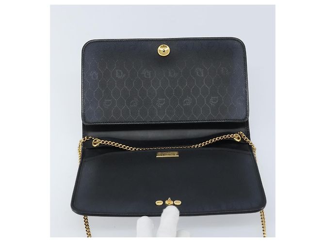 Borsa in tela a nido d'ape Christian Dior con catena in pelle nera e oro Auth ka3067 - vista 15