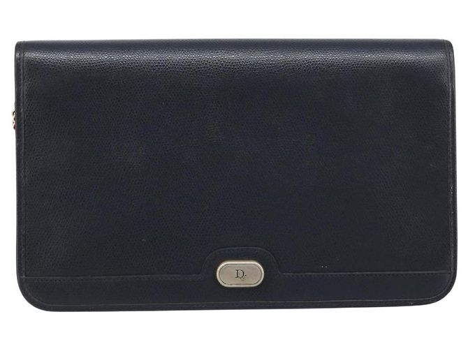 Borsa in tela a nido d'ape Christian Dior con catena in pelle nera e oro Auth ka3067 - vista 2