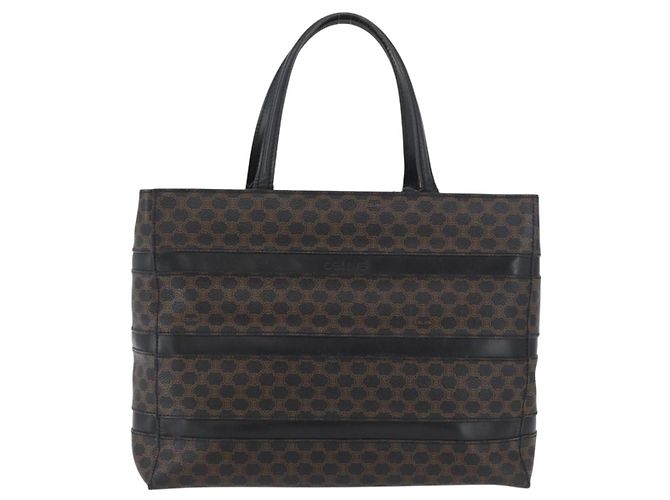 Céline Borsa a mano in tela Macadam CELINE in pelle PVC nera e oro Auth ka3121 Nero D'oro - vista 13
