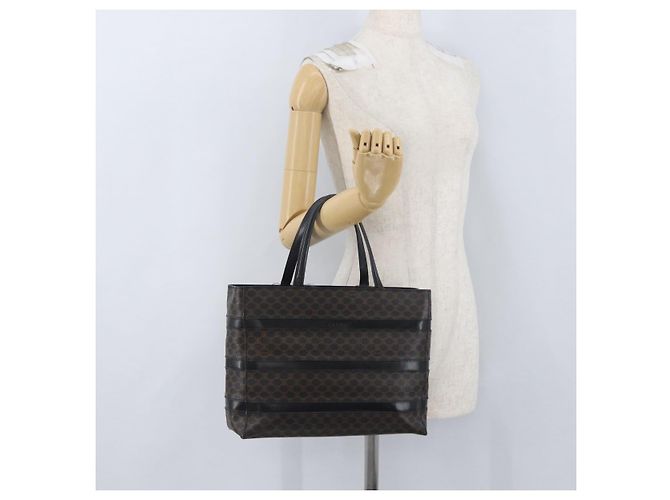 Céline Borsa a mano in tela Macadam CELINE in pelle PVC nera e oro Auth ka3121 Nero D'oro - vista 28