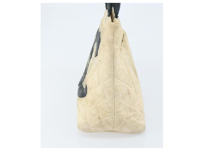 Borsa tote standard CHANEL in tela beige con CC dorato Auth BSZ077 D'oro - vista 3