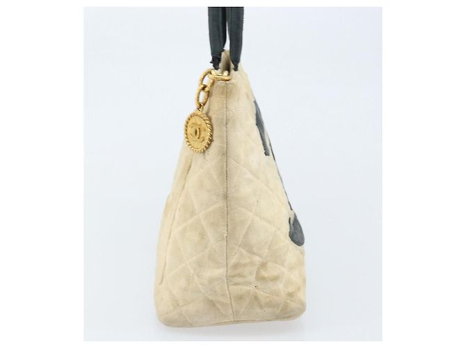 Borsa tote standard CHANEL in tela beige con CC dorato Auth BSZ077 D'oro - vista 4
