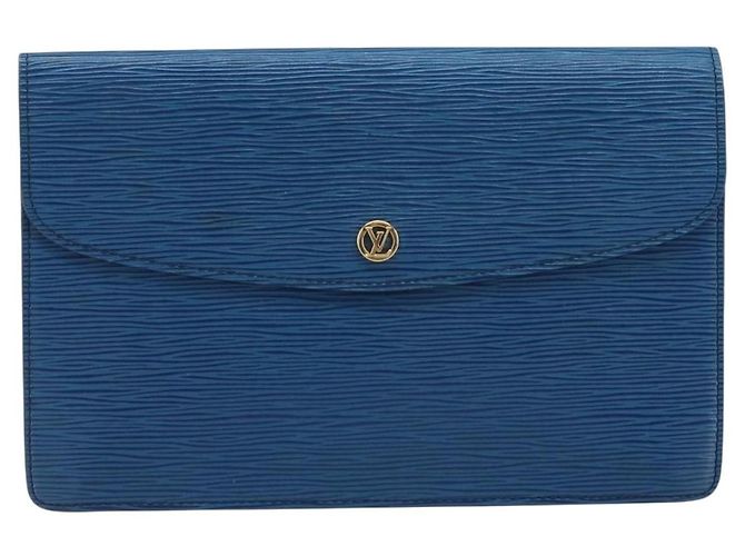 LOUIS VUITTON Clutch Montaigne 23 Epi Blu M52665 LV Auth ep13746 - vista 13