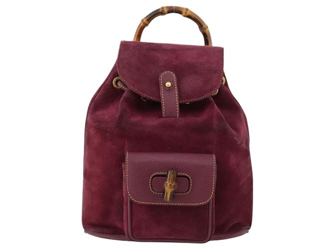 Bamboo Zaino in Bambù GUCCI Camoscio Viola Oro 003 1705 0030 Auth BA10642 D'oro Porpora - vista 2