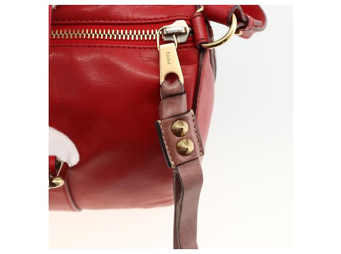 Chloé Chloe Tote Bag Leder 2in1 Rot Gold Auth BA10946A Golden - Ansicht 16