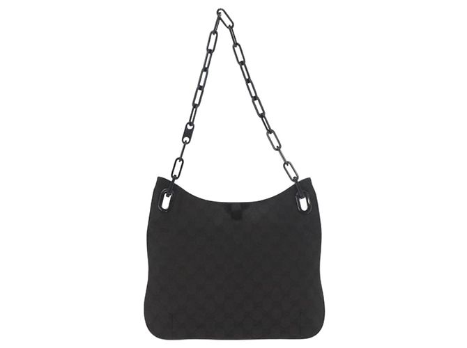 Borsa a spalla in tela GG Gucci con catena in plastica nera e oro 001 4168 Auth BSZ262 Nero D'oro - vista 2