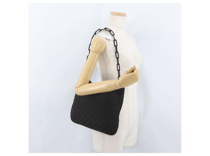 Borsa a spalla in tela GG Gucci con catena in plastica nera e oro 001 4168 Auth BSZ262 Nero D'oro - vista 21