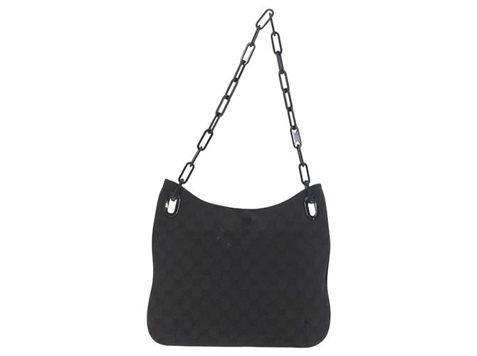 Borsa a spalla in tela GG Gucci con catena in plastica nera e oro 001 4168 Auth BSZ262 Nero D'oro - vista 3