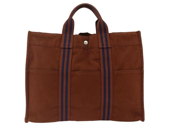 Hermès HERMES Fourre ToutMM Borsa a Mano in Tela Marrone Auth BA11462 - vista 2