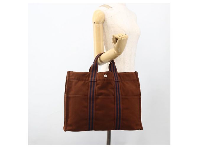 Hermès HERMES Fourre ToutMM Borsa a Mano in Tela Marrone Auth BA11462 - vista 21