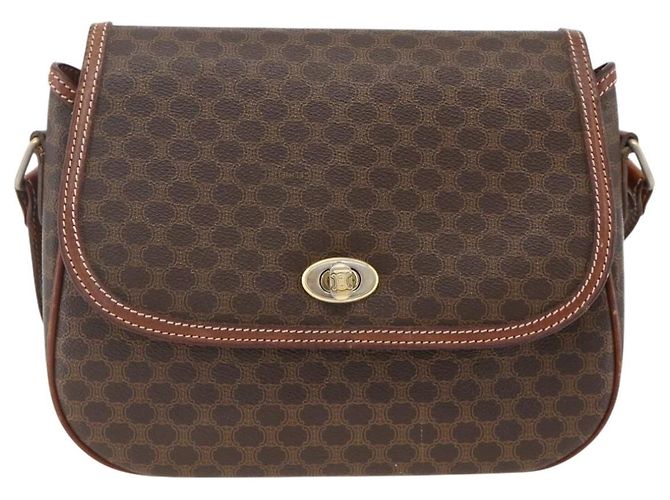 Céline Borsa a Spalla in Tela Macadam CELINE in Pelle PVC Marrone Oro Auth 171040 D'oro - vista 13