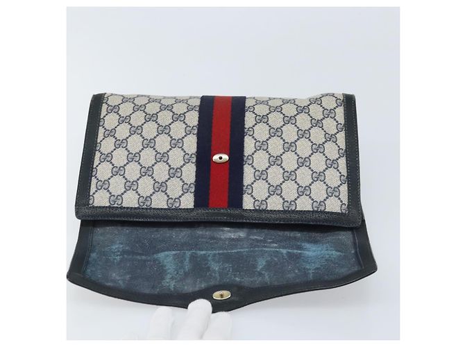 GUCCI GG Supreme Sherry Line Clutch Bag PVC Blu Navy Rosso 84 01 007 Auth ARZ315 - vista 13