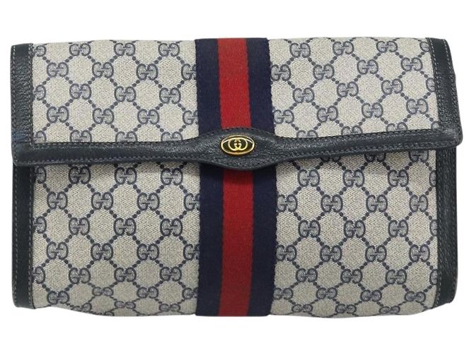 GUCCI GG Supreme Sherry Line Clutch Bag PVC Blu Navy Rosso 84 01 007 Auth ARZ315 - vista 2
