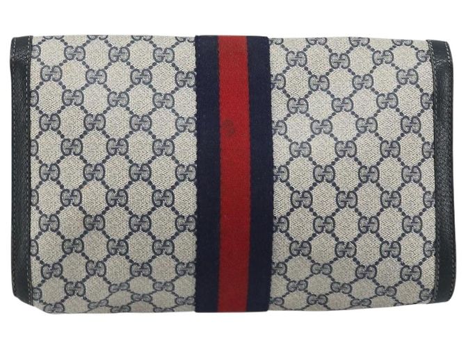 GUCCI GG Supreme Sherry Line Clutch Bag PVC Blu Navy Rosso 84 01 007 Auth ARZ315 - vista 3