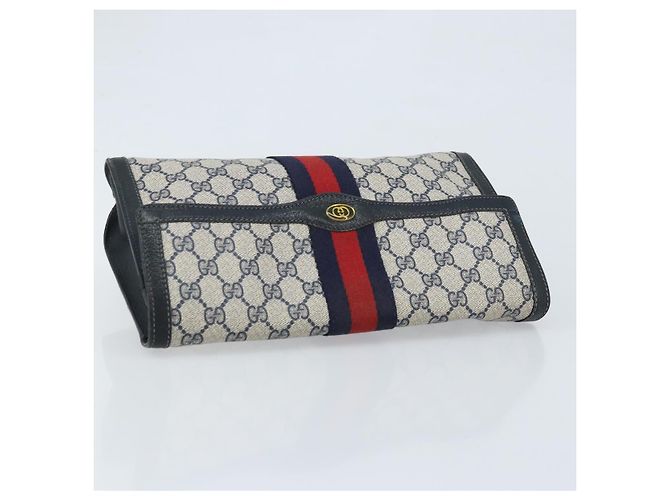 GUCCI GG Supreme Sherry Line Clutch Bag PVC Blu Navy Rosso 84 01 007 Auth ARZ315 - vista 6