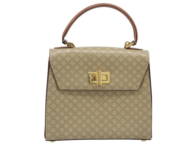 Céline Borsa a mano in tela Macadam CELINE PVC 2 in 1 Beige Oro Auth BSZ537A D'oro - vista 13